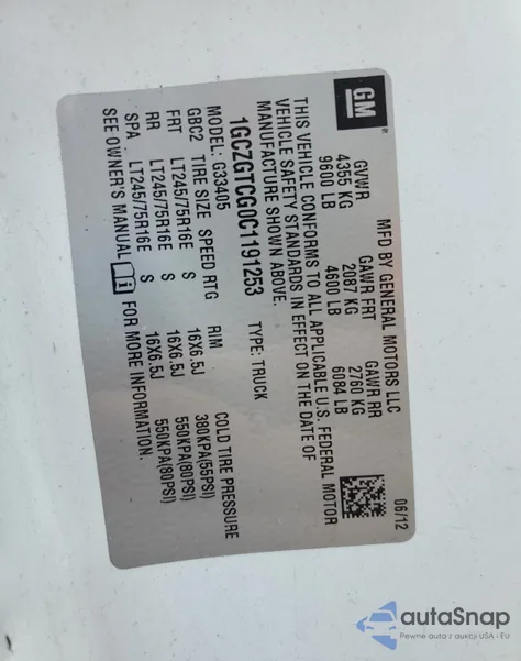 2012 Chevrolet Express G3500 from USA, damaged, VIN 1GCZGTCG0C1191253